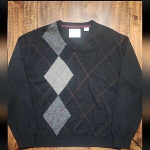 Weatherproof Vintage Pullover Diamond Design Whool V-Neck  Sweater Mens Sz Large